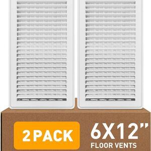Floor Vent Covers – 6″×12″ Heavy-Duty Steel, Adjustable Airflow (2-Pack) – White